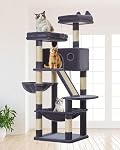 Taoqimiao Large Cat Tree, 58 Inch Cat Tower for Indoor Cats, Multi-Level Large Cat Condo with 8 Scratching Posts, Scratch Board for Cats, Cozy Hammock, 2 Pompoms, MSC026, Cactus