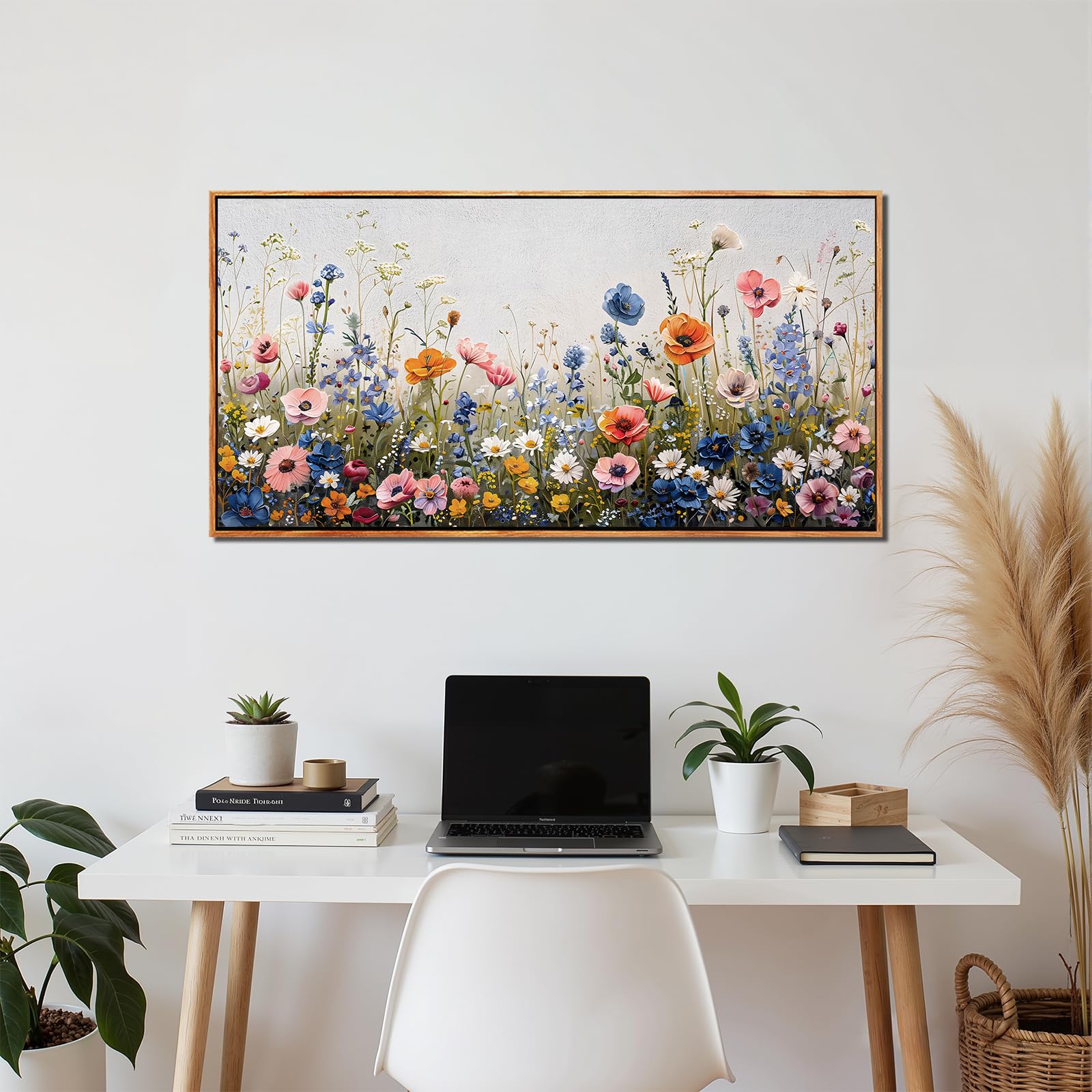 SERIMINO Leinwand Bilder mit Rahmen, Bunte Wildblume Wandbilder Wohnzimmer Groß, Natürliche Botanische GemäLde, Modern Aesthetic Wanddekoration für Lobby Flur Schlafzimmer Esszimmer Büro 73x146 cm