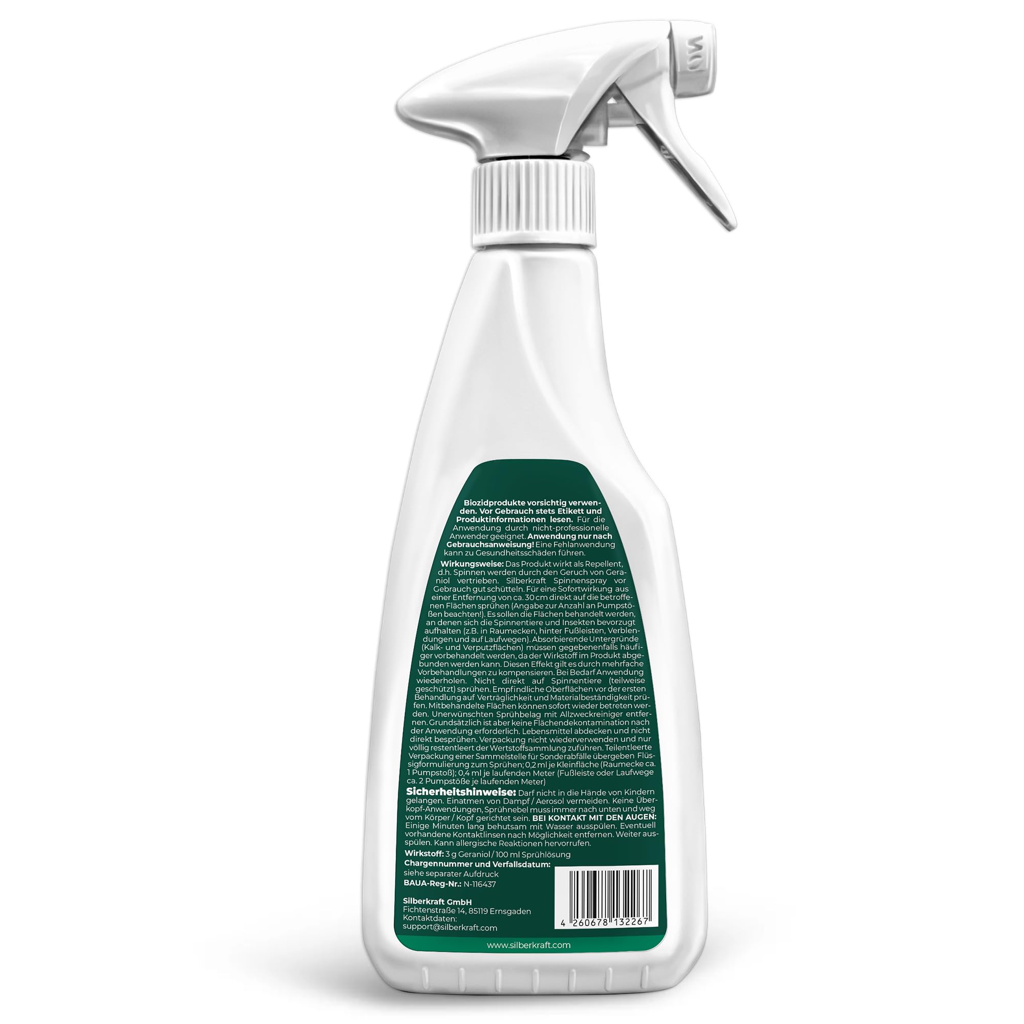 Silberkraft Spinnenspray 500 ml, Effektives Mittel gegen Spinnen in Haus, Wohnung & Garten, Langzeitwirkung bis zu 3 Monate, Alternative zu Spinnengift & Spinnenfallen