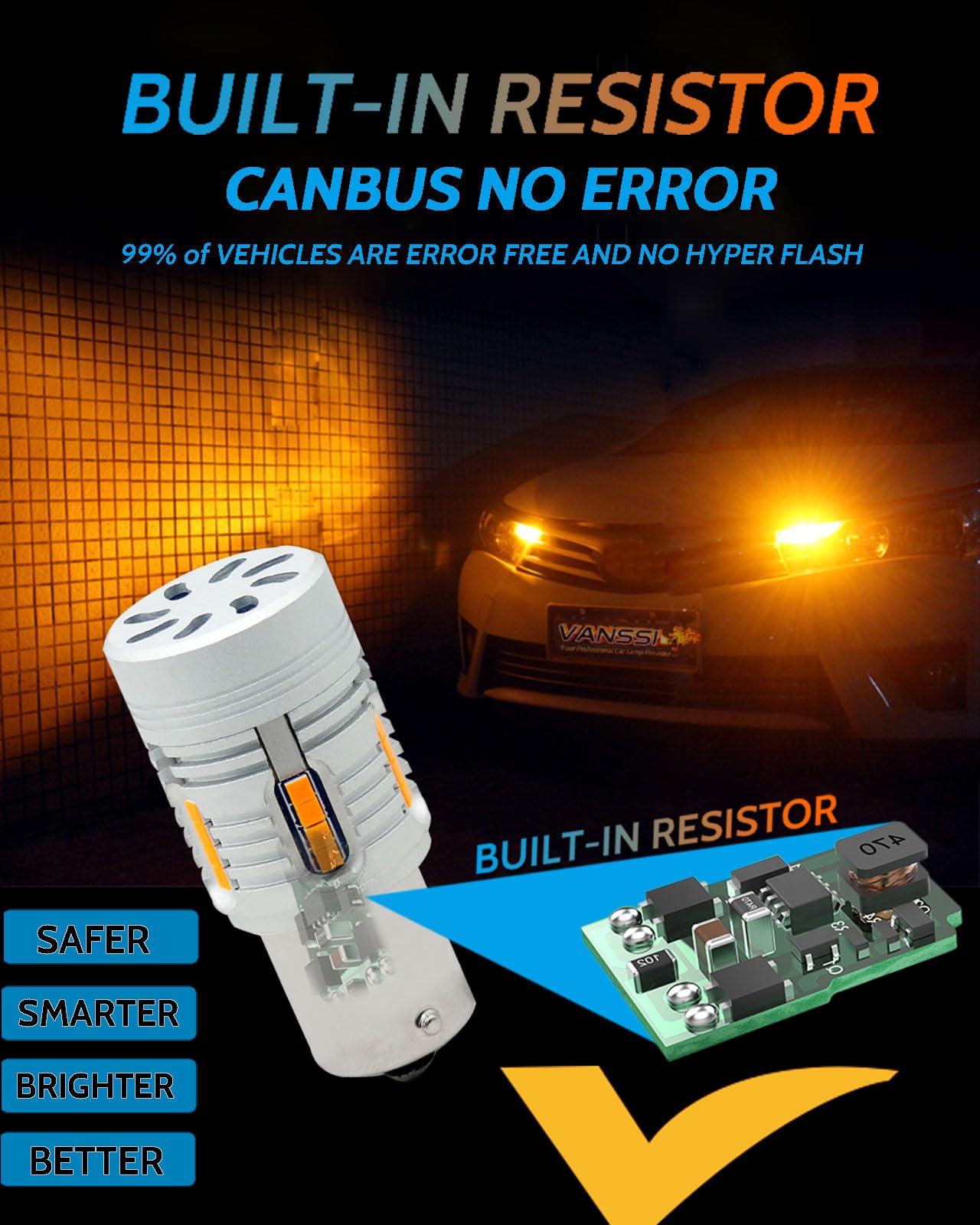 Bombillas LED ámbar 7507 CANbus Para Intermitentes - 25W Sin Hyper Flash - Para Luces Delanteras/traseras