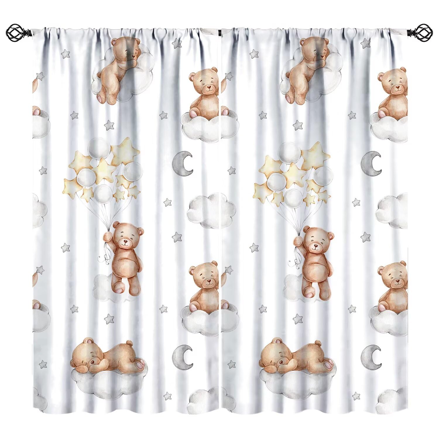 JESTRONRY Cartoon Bear Curtains,Cute Cartoon Bear Clouds Moon Stars Window Treatments for Kids Boys Girls Baby Bedroom Nursery Toddler Drapes 52" W X 84" L (Blackout)