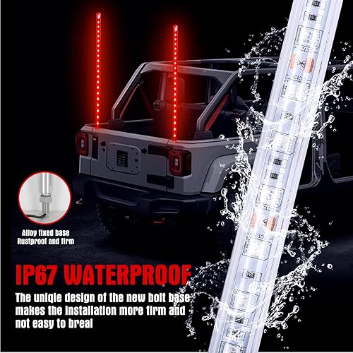 Miniatura 4 de BESTZHEYU 1 unid 3.0 ft rojo LED látigo luz para ATV UTV 3FT LED látigo luz látigo antena látigos para RZR Polaris Off-Road arena duna Buggy 4x4