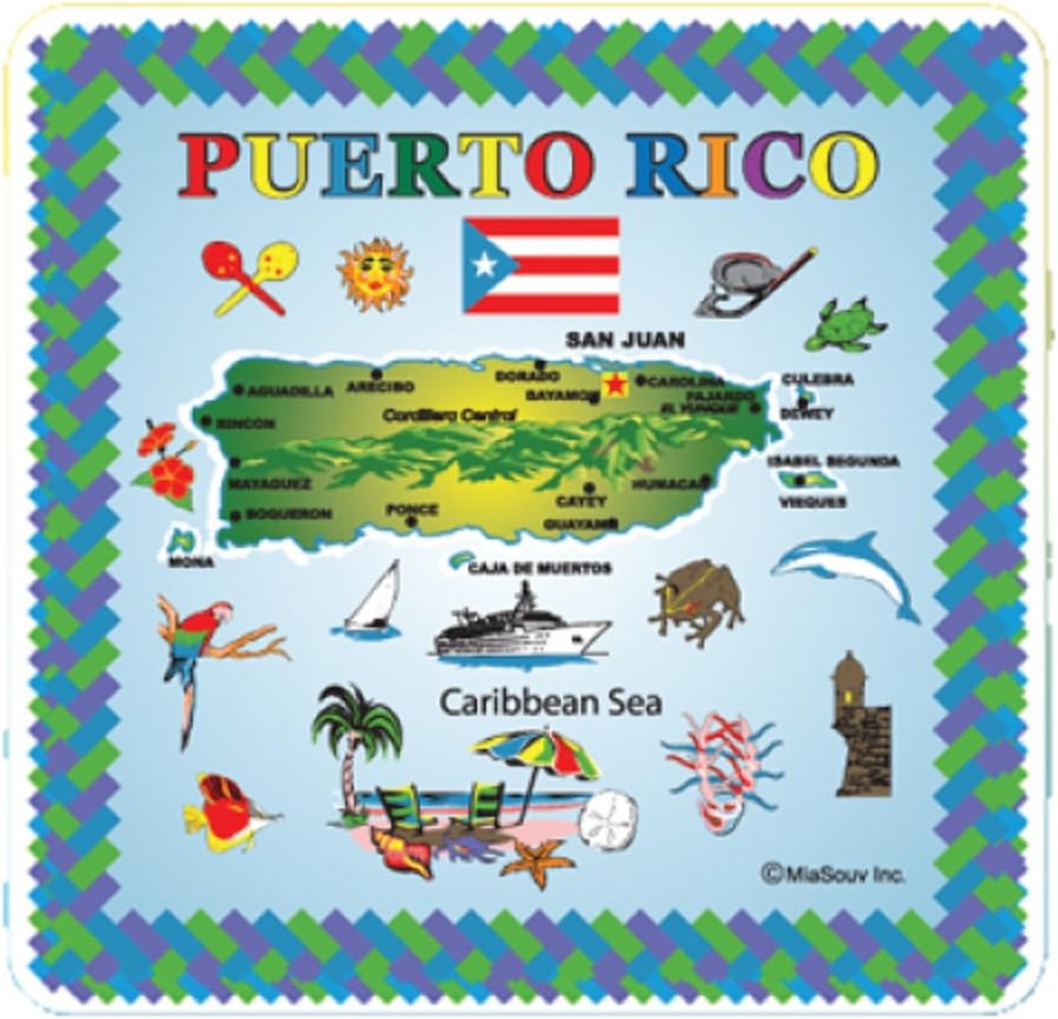 Tile Puerto Rico Island Map Hot Plate Souvenir Map 6" x 6"- Kitchen Trivet Holder Ceramic Hot Plate Tile - Best Gift Idea or Home Décor