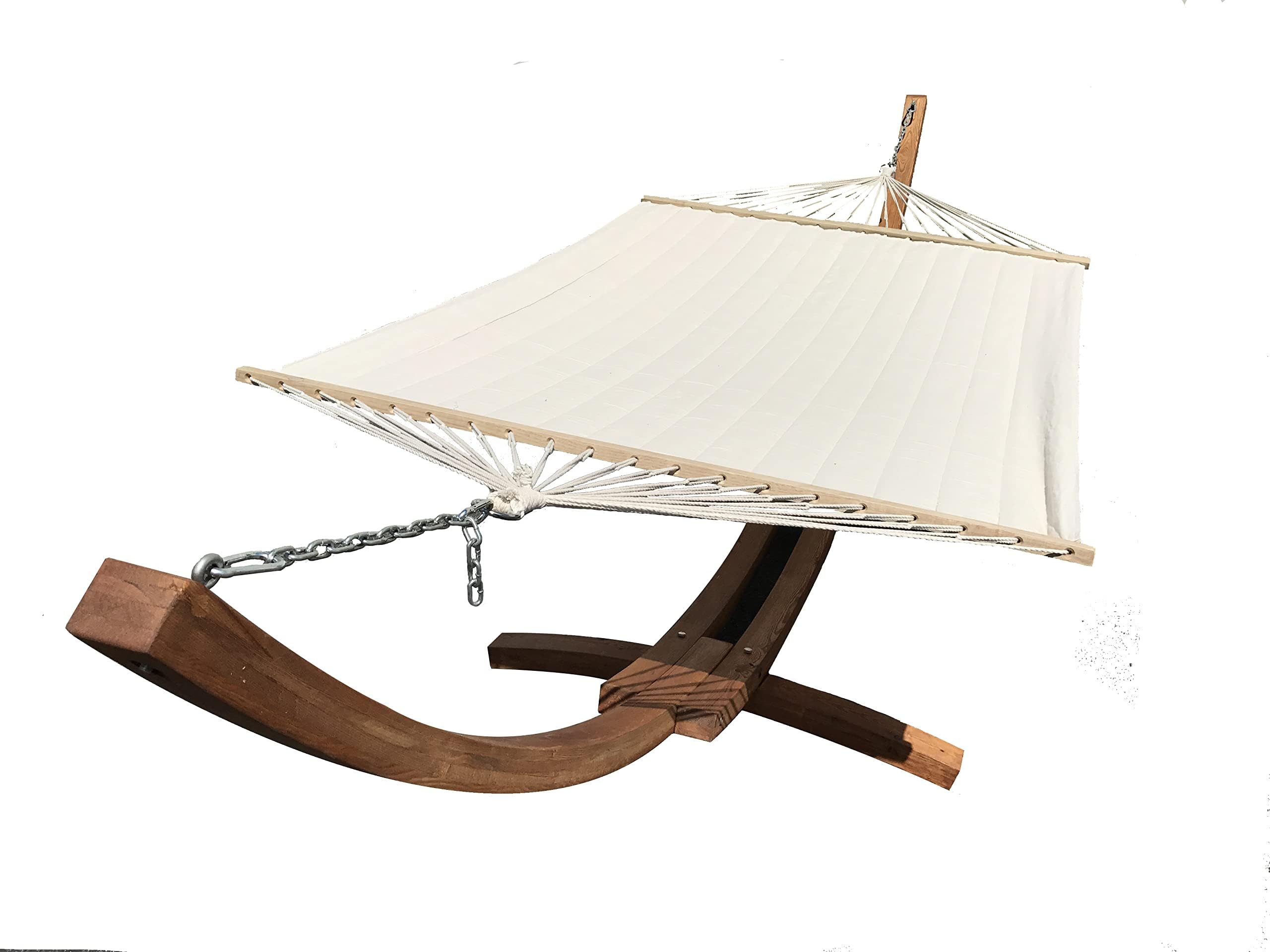 14 Ft. Water Treated Wooden Arc Hammock Stand + Premium Quilted, Double Padded Hammock Bed. 2 Person Bed.450 LB Capacity(Teak Stain/Beige)