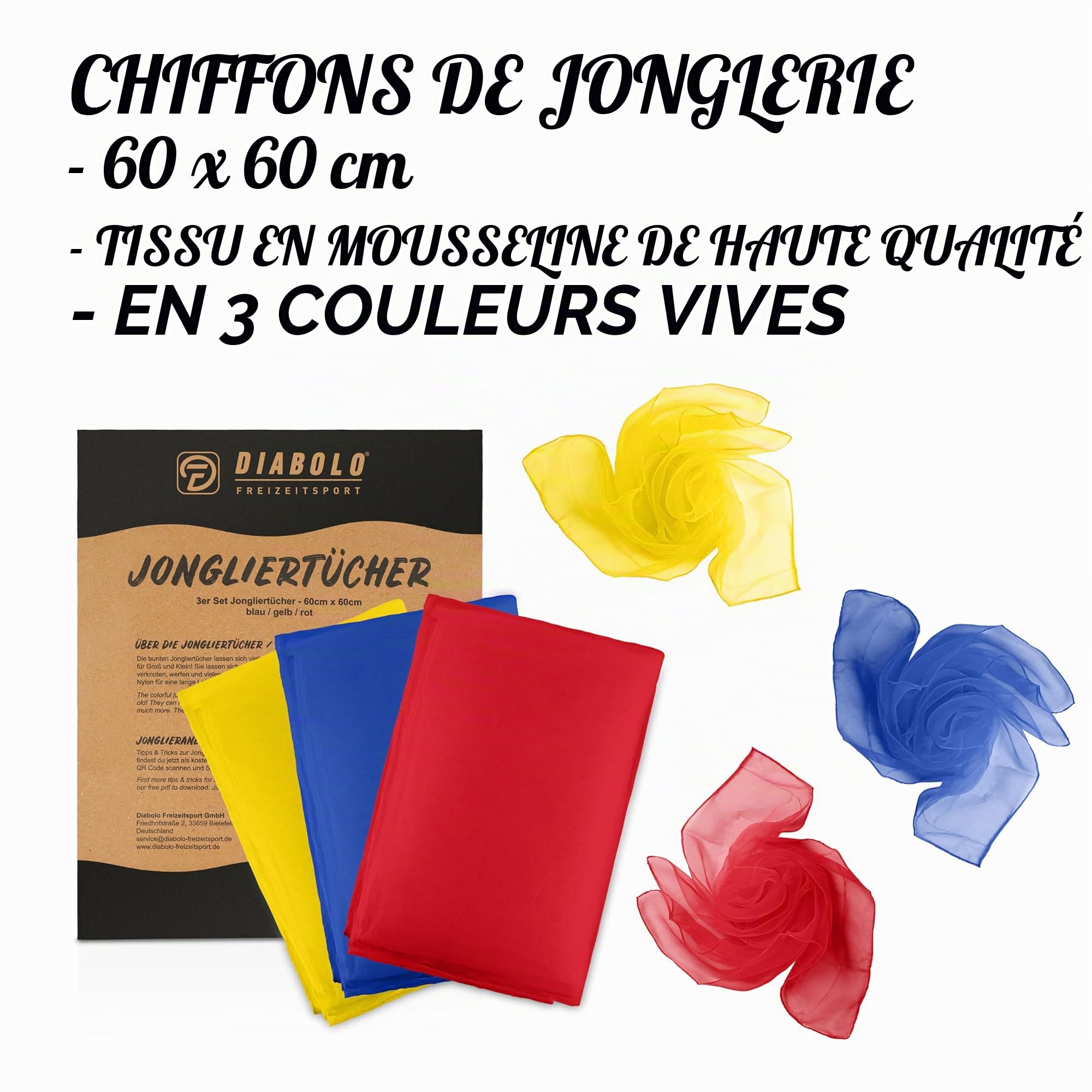 Diabolo Freizeitsport - Set de Jonglage pour Enfants et Adultes - Massues de Jonglage, Chiffons, Assiette, Balles de Jonglage et Baguette - Guide et Sac de Transport Inclus