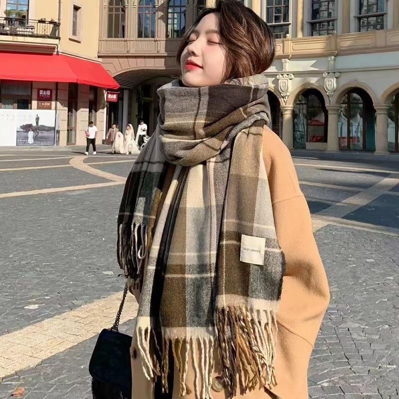 Fashion Long Plaid Stripes Design Winter Knitted Scarf, Solid Color Women's Autumn Warmth Scarf3