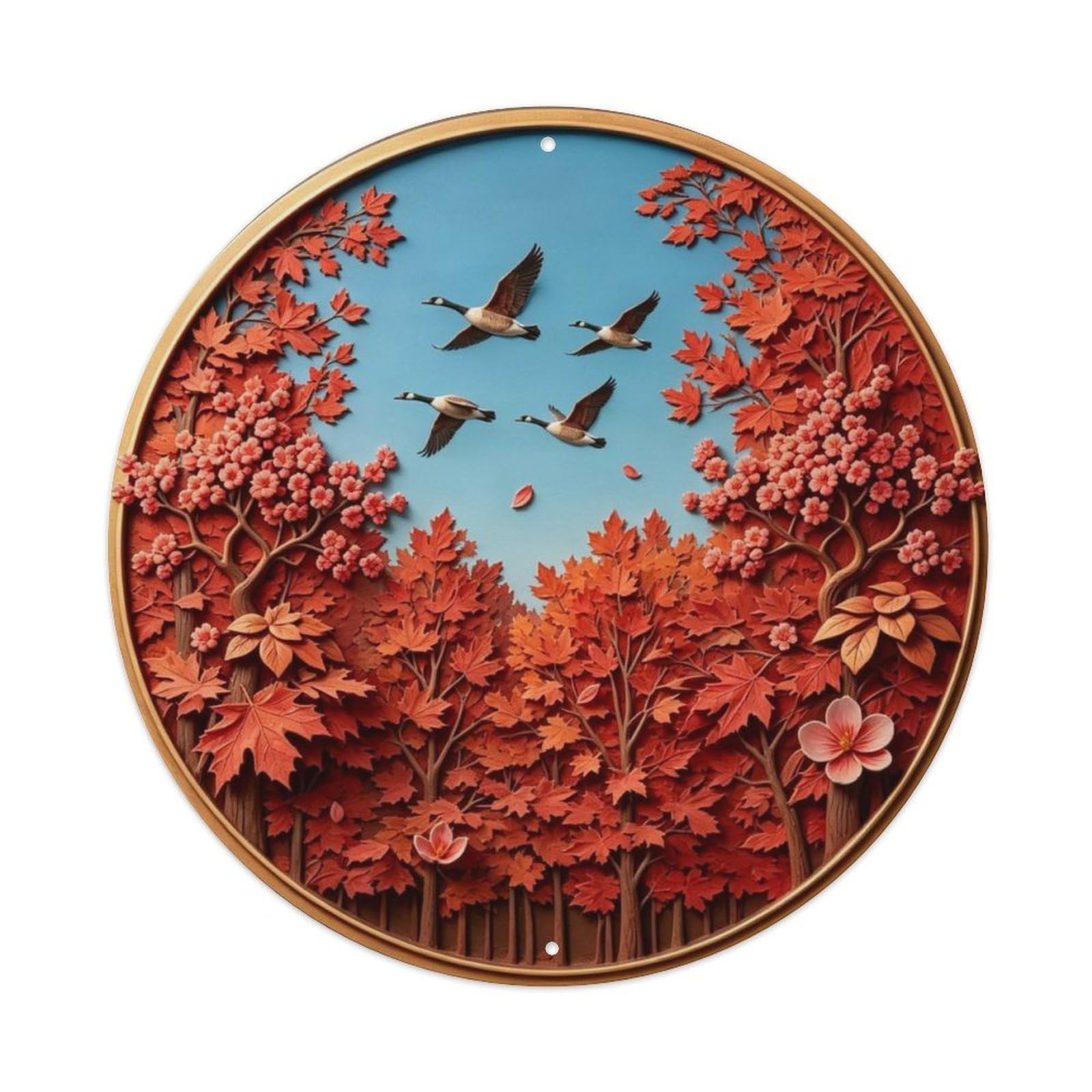 Canada Geese Autumn Maple Metal Tin Sign Plaque