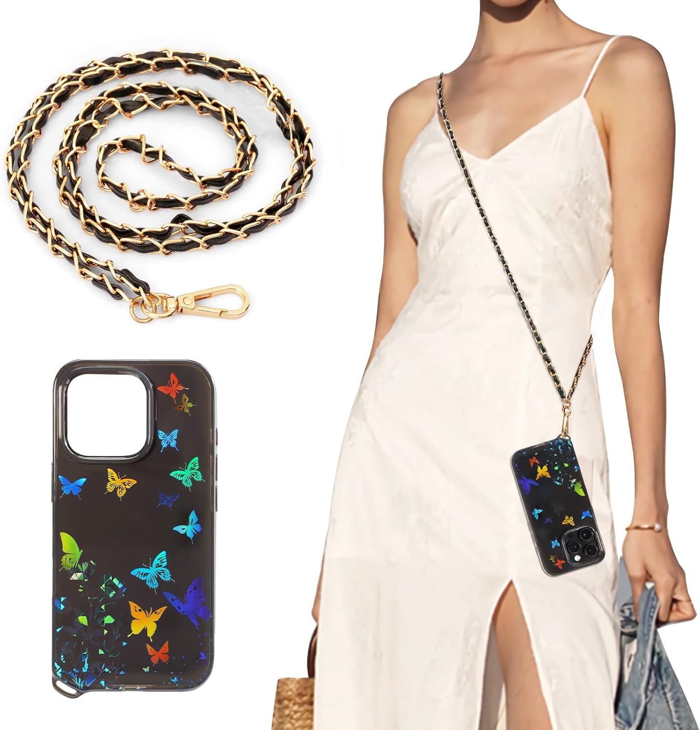 TiMOVO for iPhone 16 Pro Case with Strap, Soft TPU Translucent Shockproof Smartphone Cover with Removable Crossbody Lanyard, Coal Black