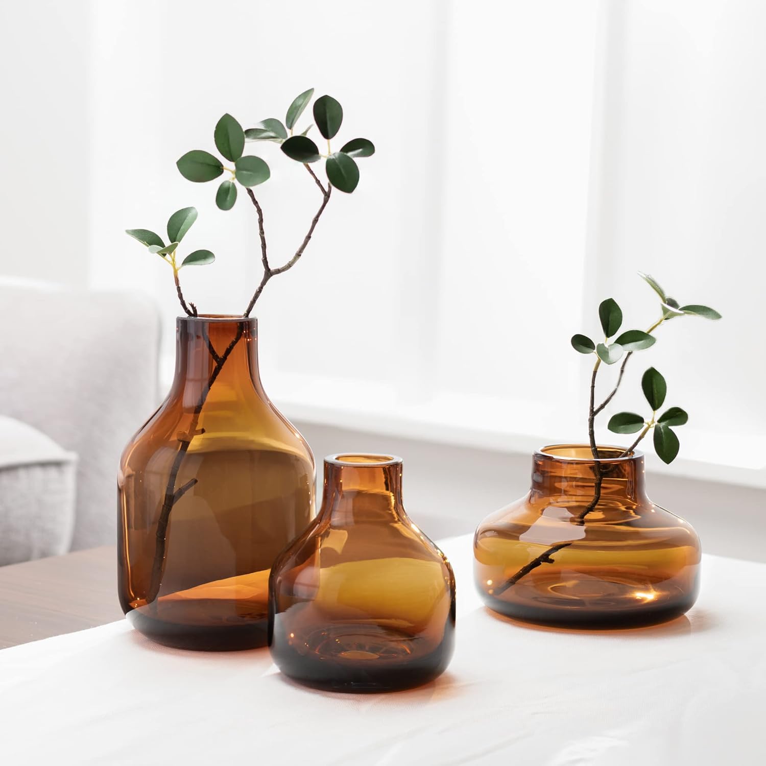 Torre & Tagus Solid Color Round Art Glass Vase for Flowers - 5" Tall Unique Flower Vase, Clear Handmade Bottle Vase for Home Decor, Bud Vase as Decorative Shelf Decor or Wedding Gift, Amber Orange - Image 4