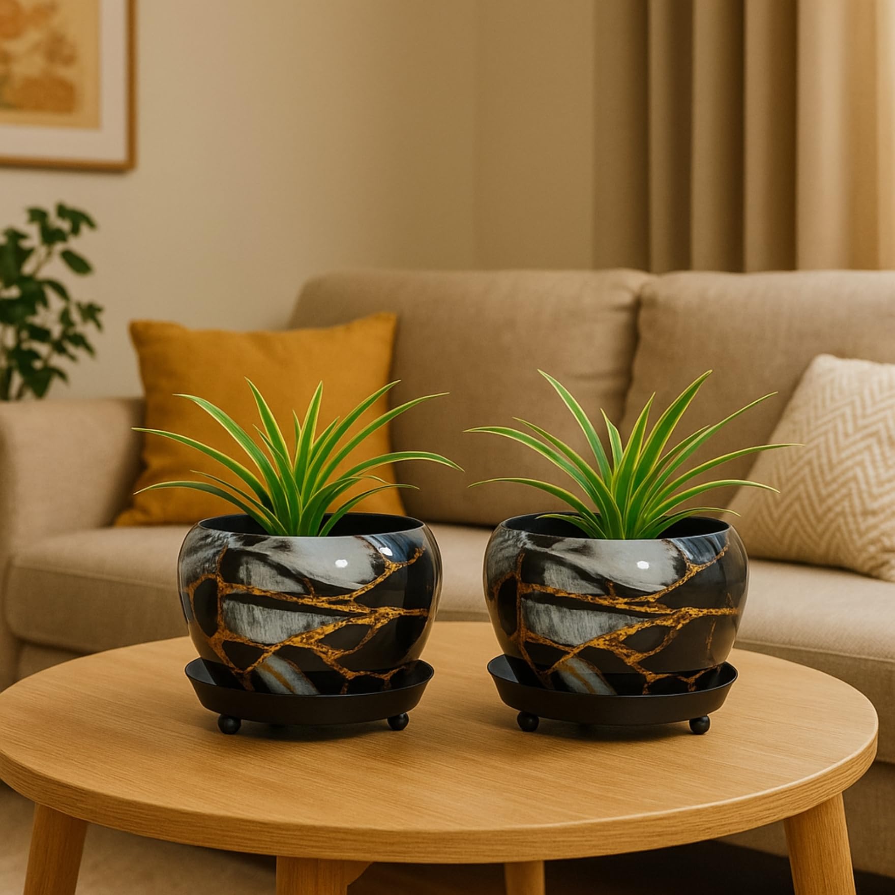 ecofynd Lily Black Metal Plant Pot - Indoor Outdoor -8