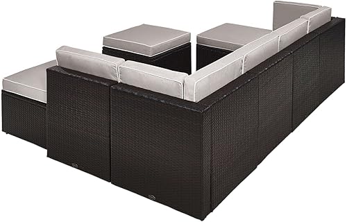 Miniatura 9 de Crosley Furniture KO70008BR-GY Palm Harbor - Juego de asientos seccionales de mimbre para exteriores, 8 piezas, color marrón con cojines grises