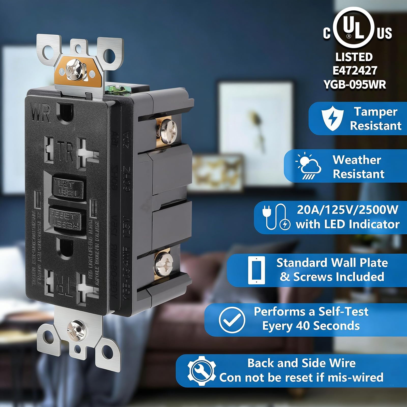 Presa Sicurezza Esterna Presa GFCI Esterna 20A 125V - Antimanomissione, Resistente Alle Intemperie, Con Luce Indicatore 20 Amp Gfci Outlet Tamper Resistant - Foto 4