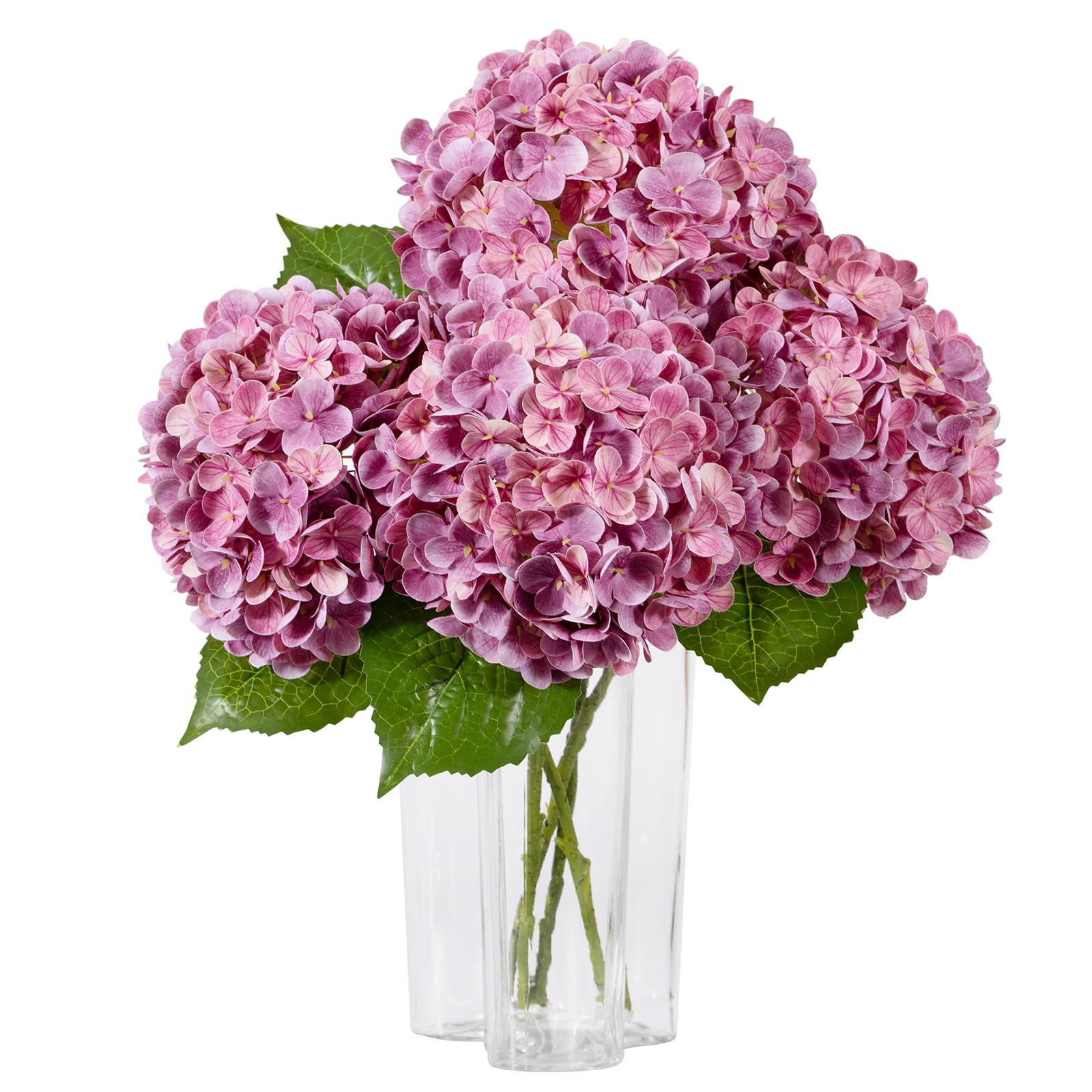 DuHouse 3Pcs Large Hydrangea Artificial Flowers, 50cm Latex Real Touch Hydrangeas Lifelike Hydrangea Flower for Home Wedding Bouquets Centerpieces Party Living Room Decoration(Rose Pink)