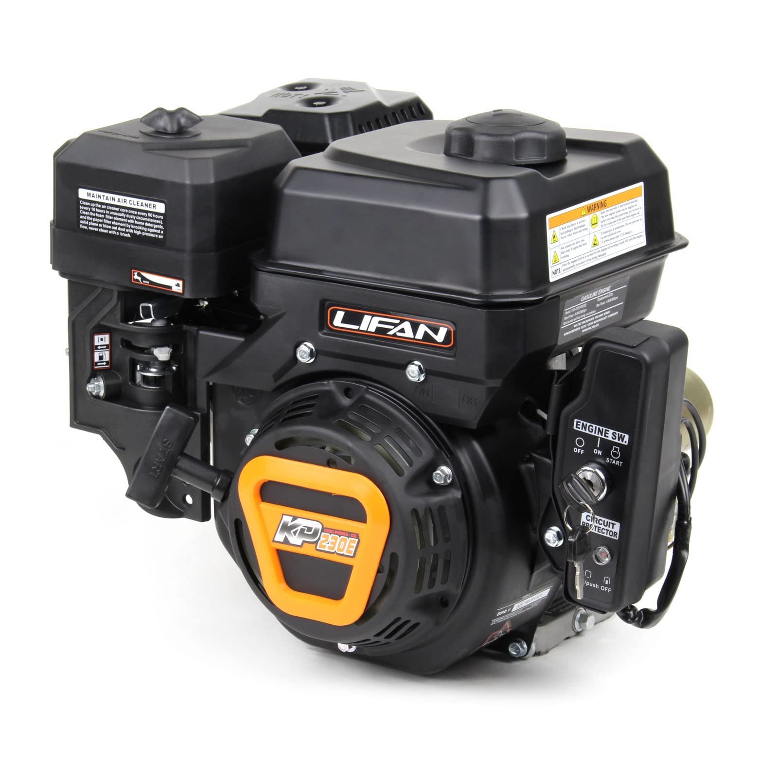Wiltec LIFAN KP230E Moteur essence – 415 x 380 x 380 mm – 4,​8 kW (6,​5 CV) – 223 ccm – 4 temps, 3,​6 L, 19,​05 mm – OHV, 9,​5:​1 – Monocylindre Lanceur électrique – pour Plaque vibrante et Engin Chantier