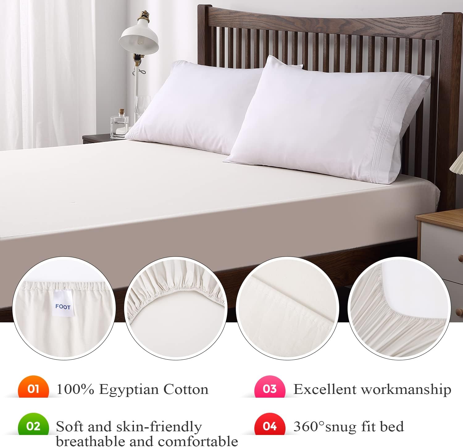 King Fitted Sheet Egyptian Cotton Extra Deep Pocket 16"-600 Thread Count –Luxury Hotel Quality Bed Sheet, Soft & Breathable, Durable & Smooth - Solid Elephant Grey