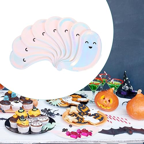 Miniatura 3 de Ciieeo Juego de 8 platos de papel de Halloween con forma de fantasma, platos desechables para fiestas temáticas de Halloween, platos de comida para