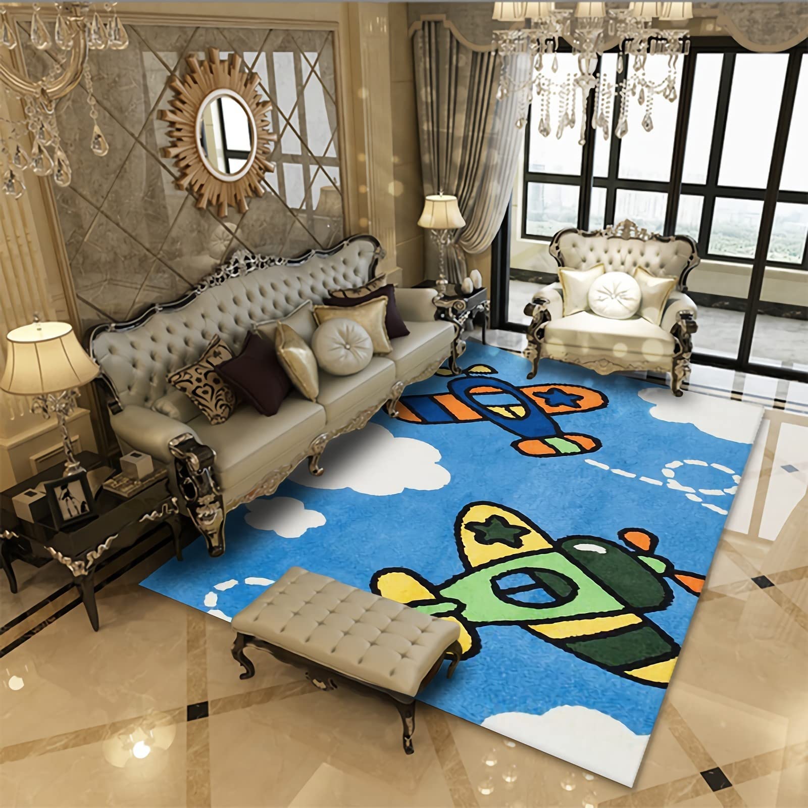 Tappeti camera tappeto per cameretta dei bambini design blu giallo bianco cielo blu,Tappeto design casa,accessori gaming room 120x160cm