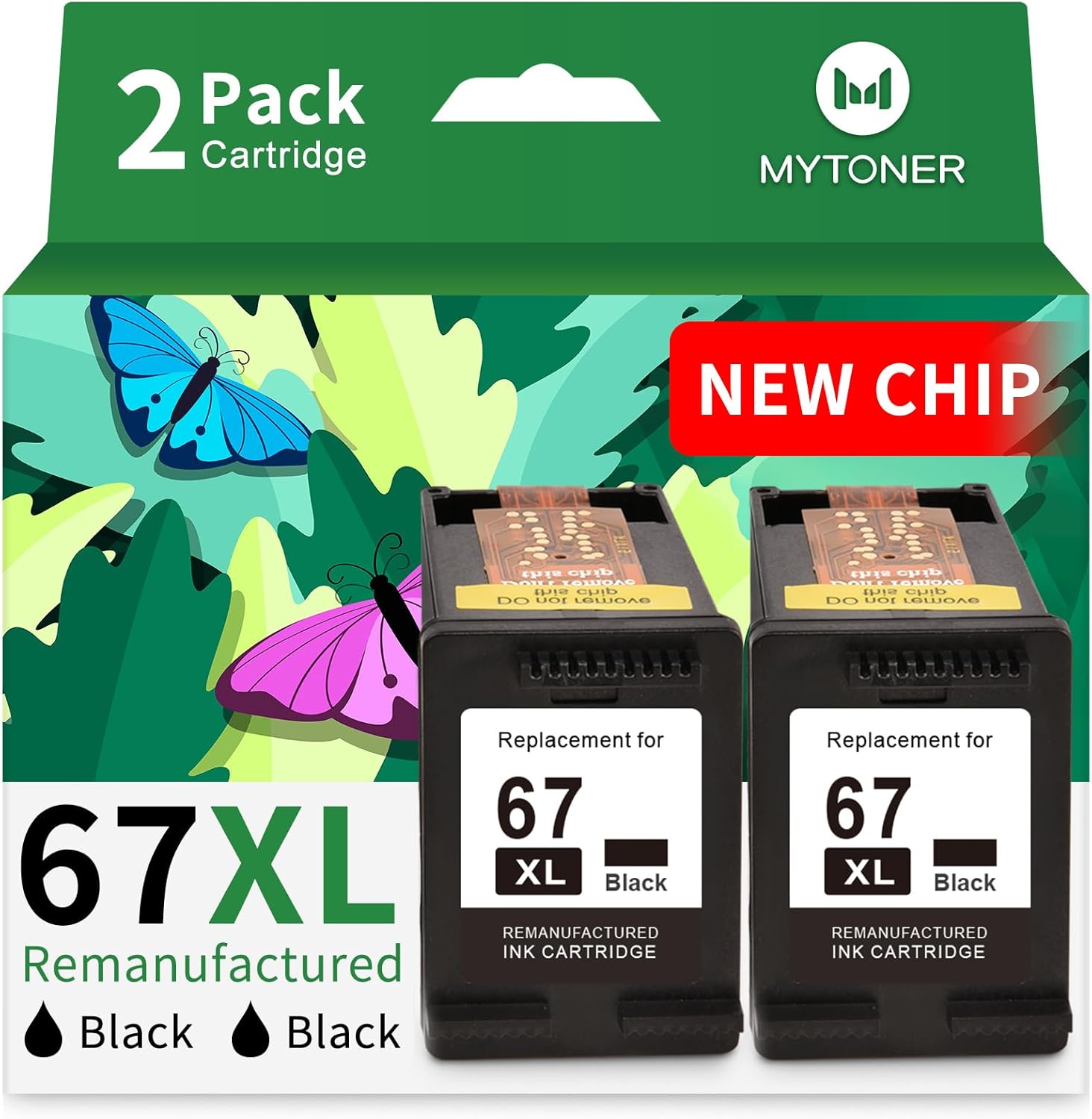 MYTONER 67XL Black Ink Cartridge Combo Pack Replacement for HP Ink 67 67xl hp Printer Ink for DeskJet 2700e 2700 2855e 2800e 2755e 2755 2734e Envy 6055e 6400 6000 Envy Pro 6452 6458 Printer (2 Black)