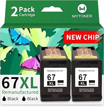 MYTONER 67XL Black Ink Cartridge Combo Pack Replacement for HP Ink 67 67xl hp Printer Ink for DeskJet 2700e 2700 2855e 2800e 2755e 2755 2734e Envy 6055e 6400 6000 Envy Pro 6452 6458 Printer 2 Black