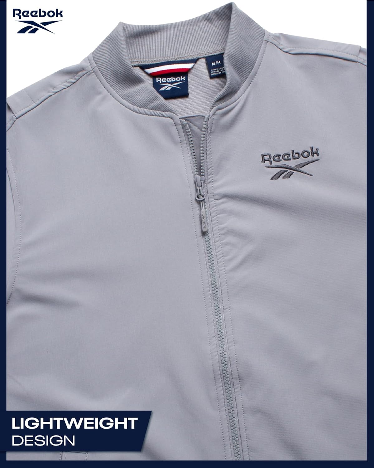 Reebok Mens Rain Jacket - Full Zip Up Lightweight Water Resistant Windbreaker Soft Shell Collar Rain Coat for Men (S-XL)