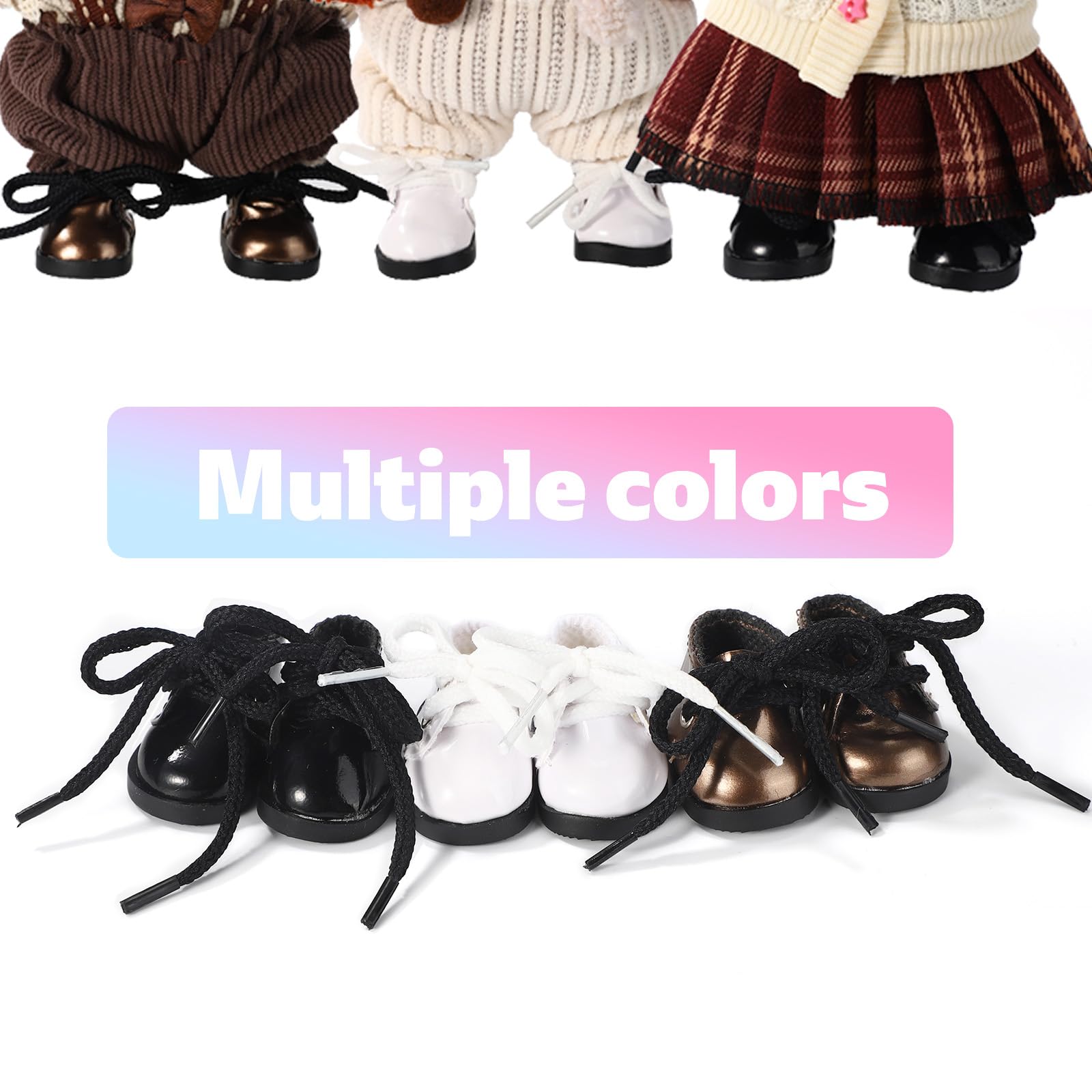 3 Paia di Scarpe per Bambole, 3 Colori in Vinile Mini Scarpe Giocattolo Carine Accessori Abiti Delicati alla Moda per Bambole da 17 cm (Nero, Bianco, Marrone)