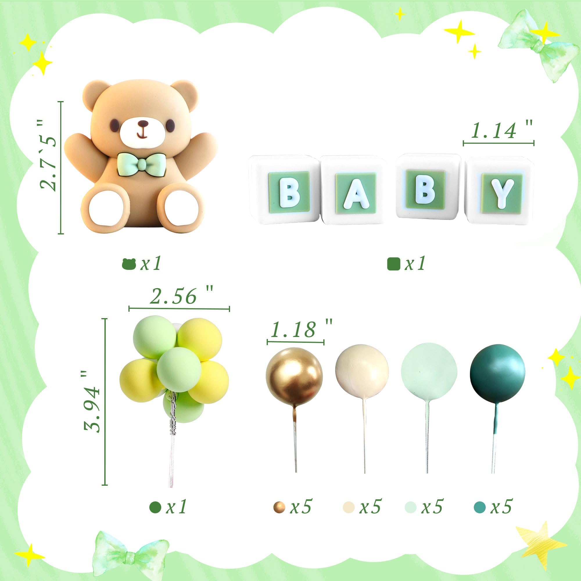 Snapklik.com : LaVenty Sage Green Baby Shower Teddy Bear Cake Topper