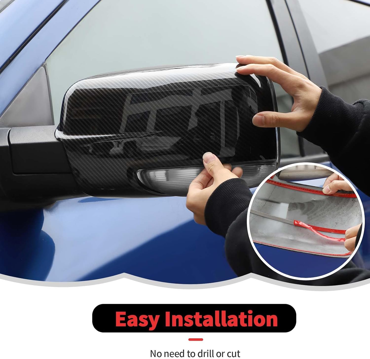 RT-TCZ Carbon Fiber Rearview Mirror Cover Trim Shell Kit Car Rear View Side Mirror Exterior Decoration Accessories for Dodge Ram 2011-2017