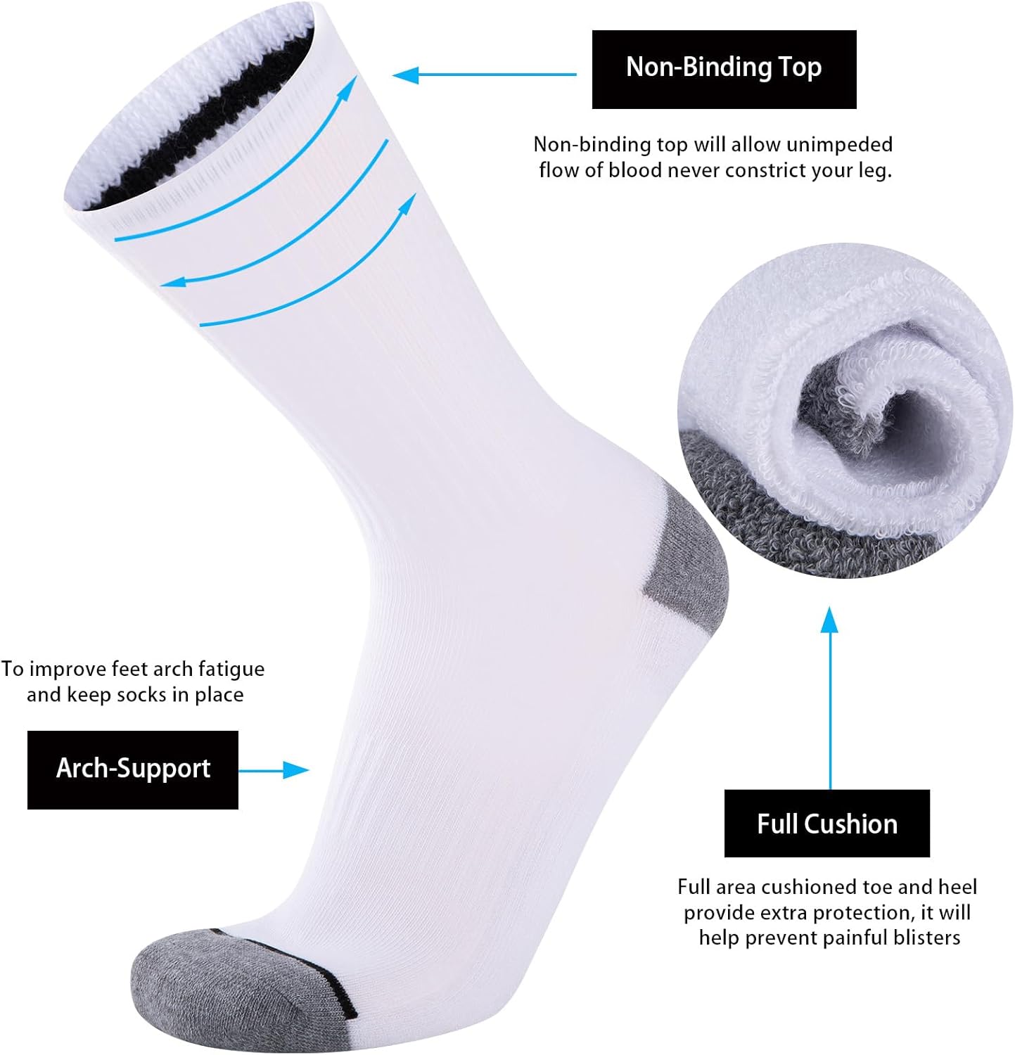 COOVAN 8 Pairs Mens Athletic Crew Socks Moisture Wicking Heavy Duty Cushioned Work Socks with Reinforced Heel and Toe - Image 3