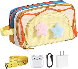 Estuche para lápices, portátil, en colores contrastantes, con cremallera, gran capacidad, imprescindible para niños, niñas, escuela, clases, universidad, dibujo, manualidades, amarillo, ver