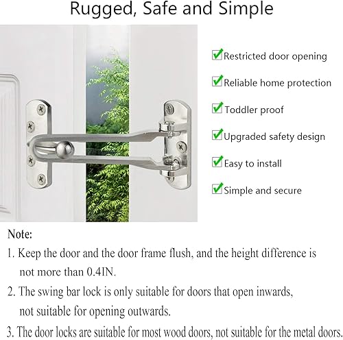 Miniatura 4 de Cerradura de puerta de seguridad para el hogar, paquete de 2 cerraduras de seguridad para puerta delantera, cerraduras de refuerzo para el hogar