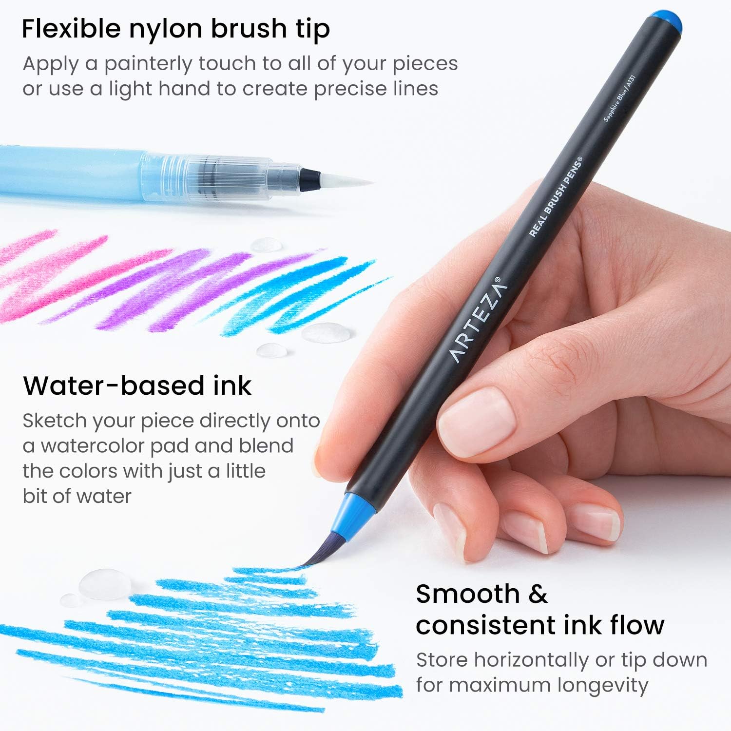 Arteza Watercolor Painting Art Set, Real Brush Pens 24 and Foldable Canvas Paper Bundle, DIY Kit Art Supplies for Artists & Hobby Painters