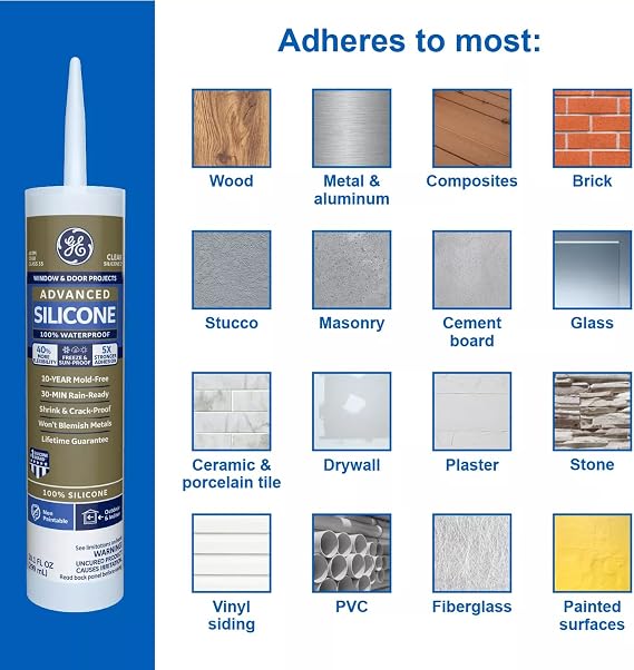 GE Advanced Silicone Window & Door Sealant Clear, 10.1 oz, 1, Cartridge
