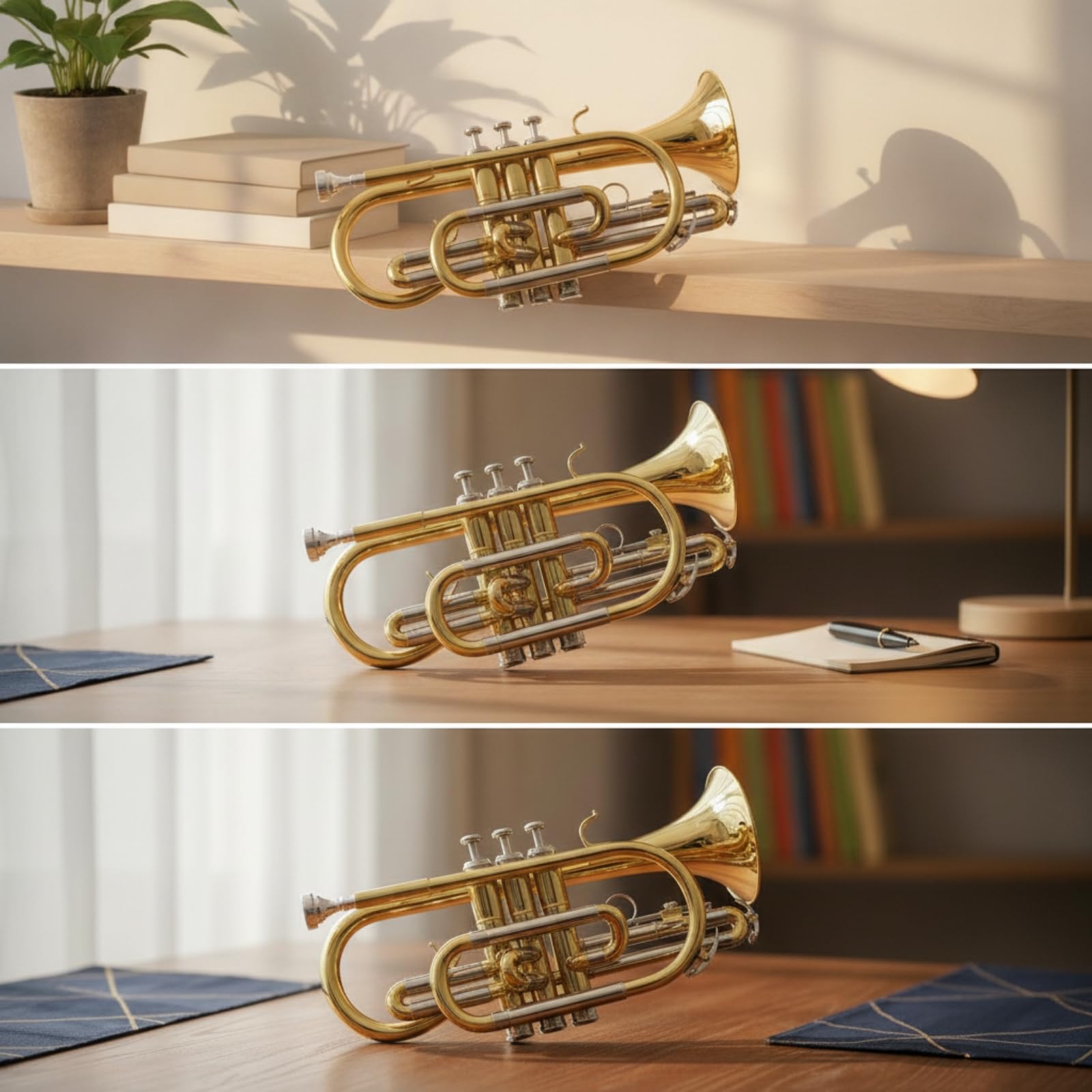 Baoblaze Bb Profesional de Viento de Latón Instrumento de Pistones Confiables Resonancia Estable Cepillos de Limpieza Guantes Incluidos Adecuada para Estudiantes Desfiles Actuaciones al Aire Libre