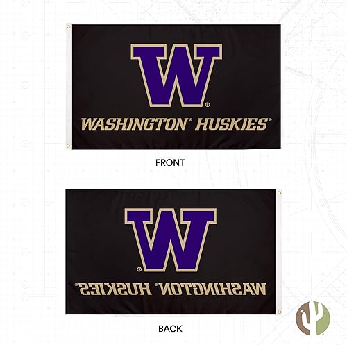 Miniatura 2 de Desert Cactus Bandera de la Universidad de Washington U of W UW Huskies Husky Banderas Banners 100% poliéster para interiores y exteriores 3 x 5