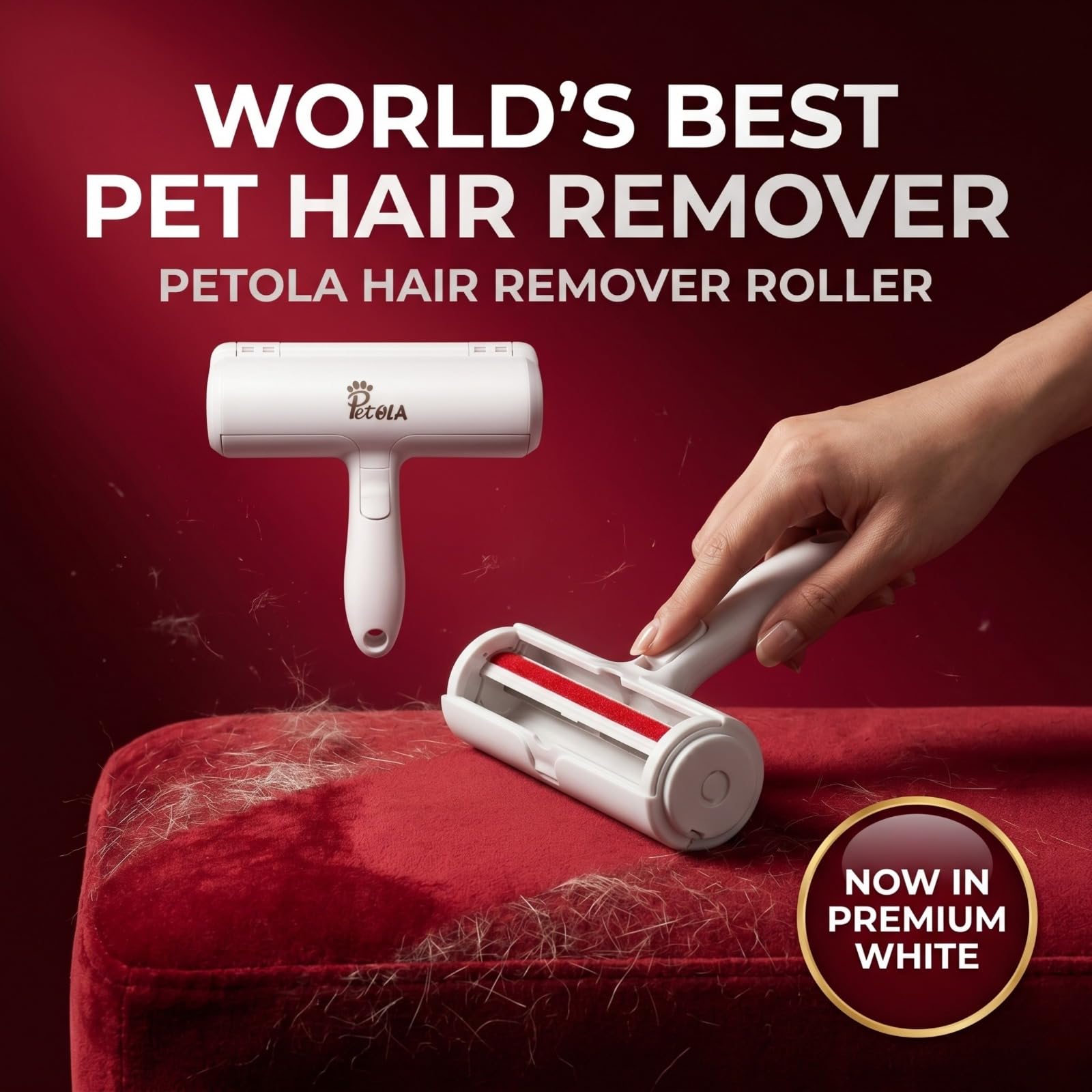 Petola Pet Hair Remover Roller for Dogs & Cats, Reusable Lint & Hair Remover for Clothes, Sofas, Furniture, Couch, Carpet, Car Seats (Red 3