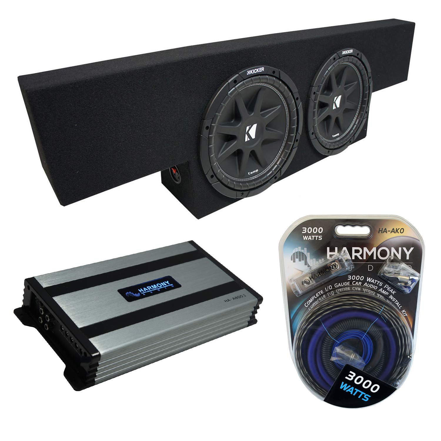 Harmony Audio Compatible with 01-06 GMC Sierra Non-HD Crew Cab Truck Kicker Bundle Comp C12 Dual 12" Sub Box Enclosure & Harmony HA-A800.1 Amp