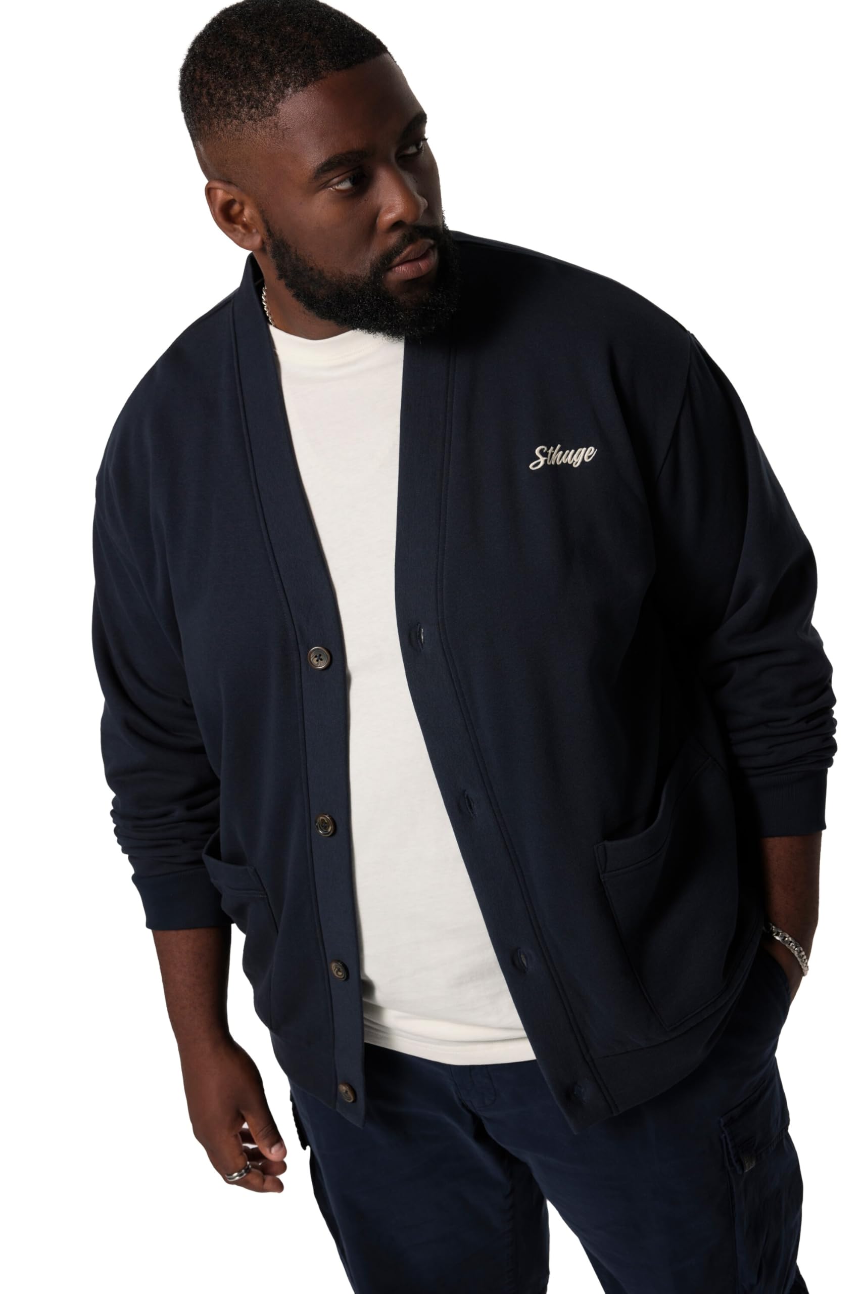 STHUGE Sweatjacke, V-Ausschnitt, Brust-Stickerei 831862