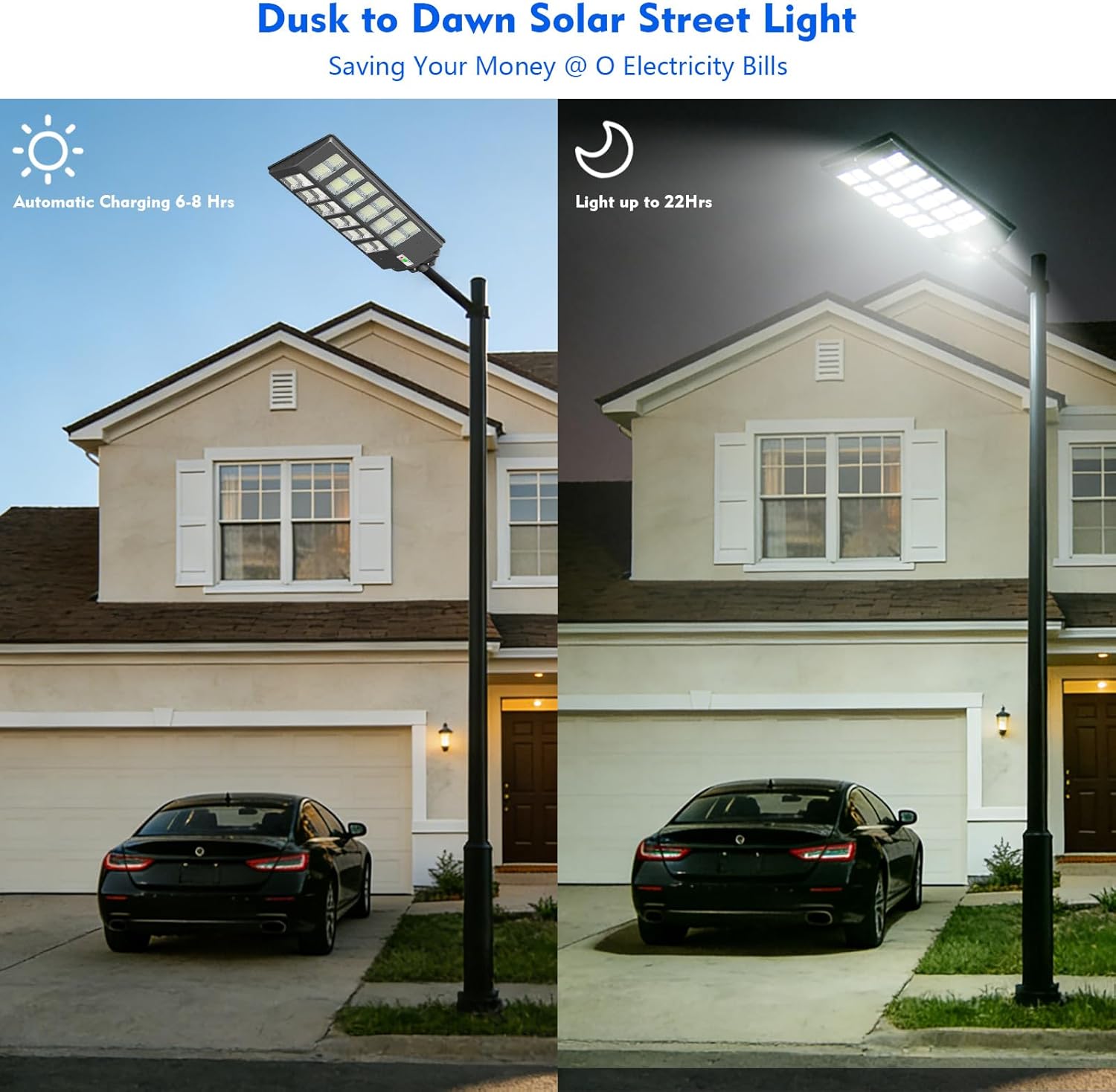 Solar Street Light Outdoor 9000W Motion Sensor Flood Light Remote Control IP67 Waterproof Dusk to Dawn Solar Powered Wall Pole Mount