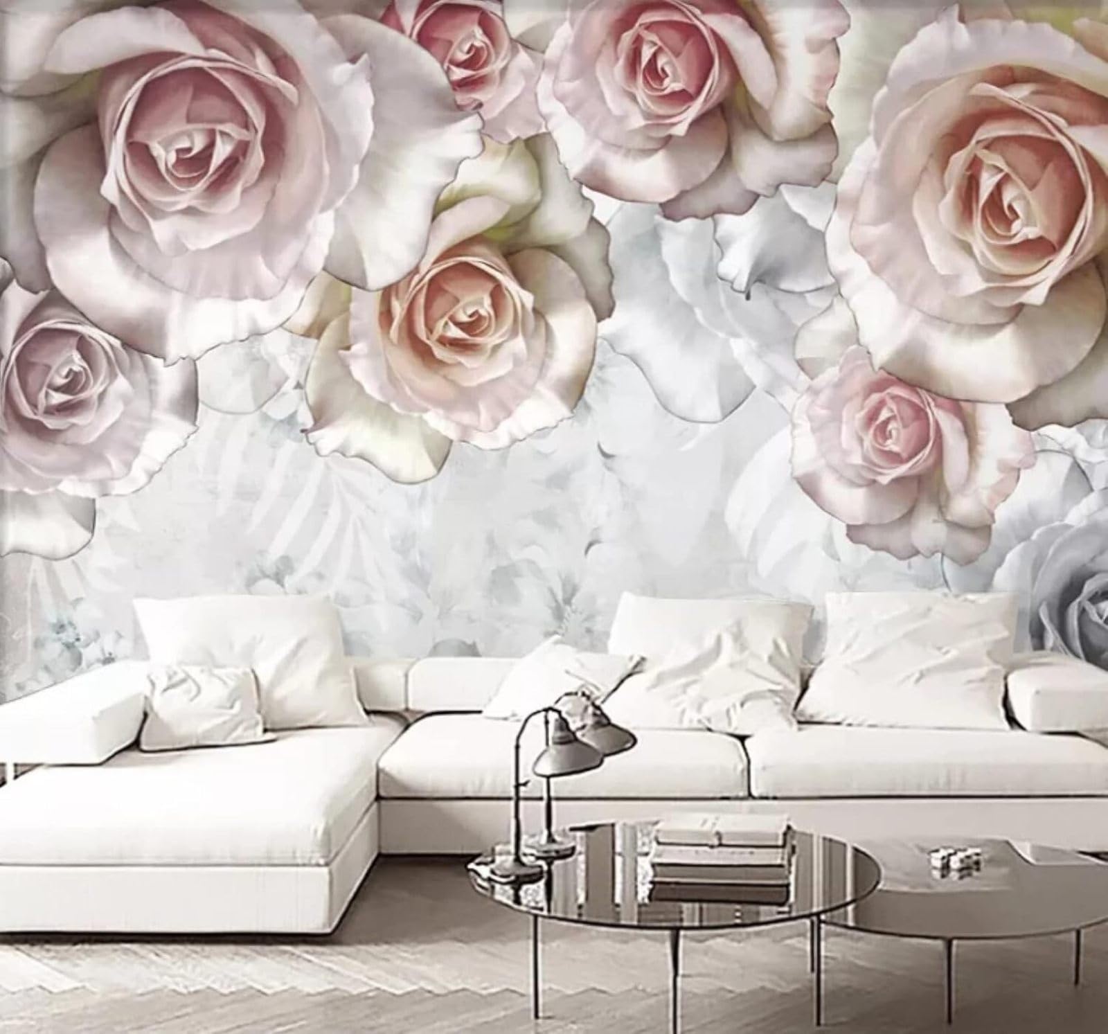 XLMING Three Dimensional Beautiful Romantic Pink Rose 3D Wallpaper Luxury Silk Study Dining Feature Sofa Grey Bedroom Living Room Tv Decorative Wall-200cm×140cm