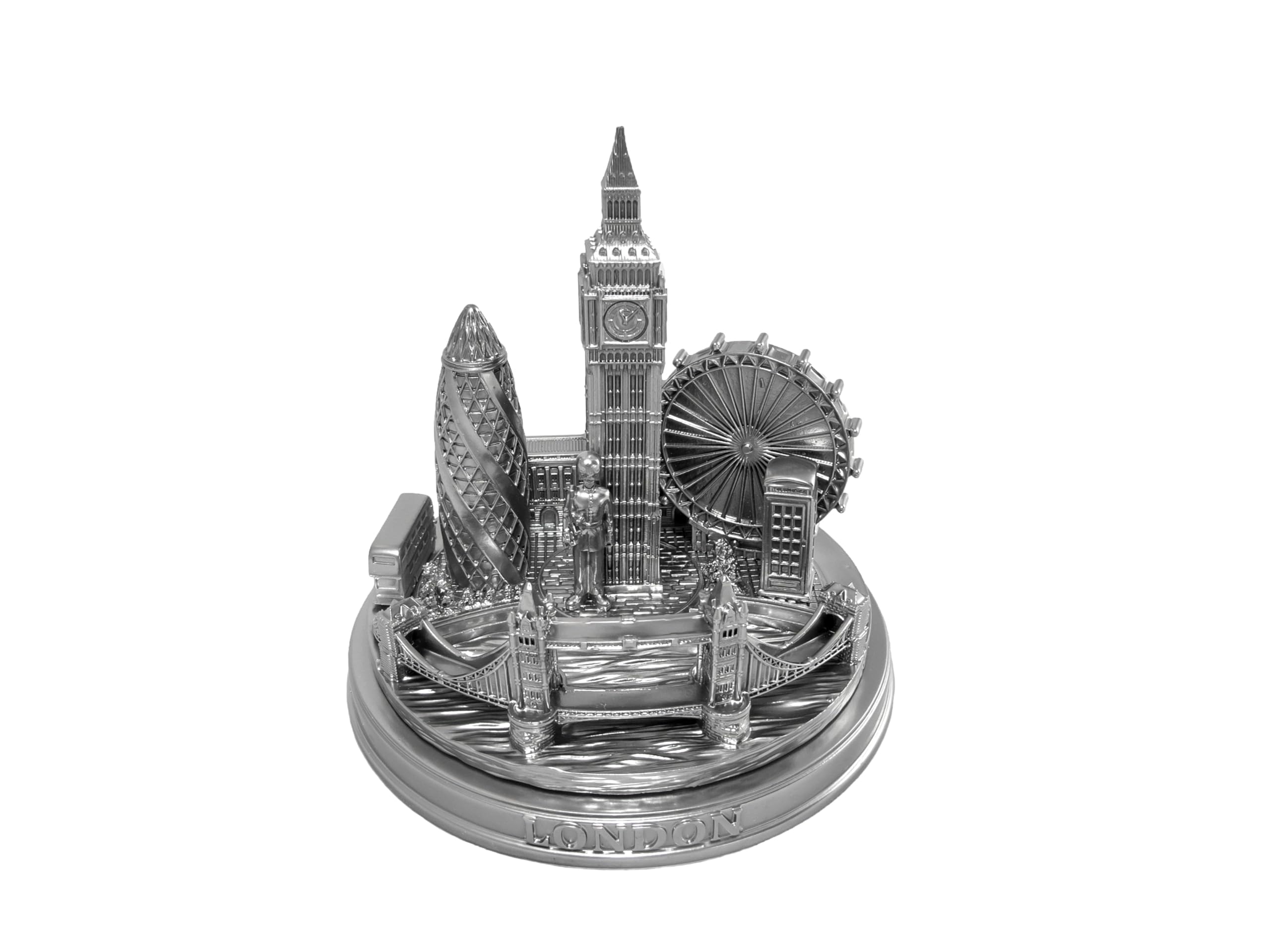 London City Skyline Modèle 3D rond argenté 14 cm, objet décoration maison et bureau
