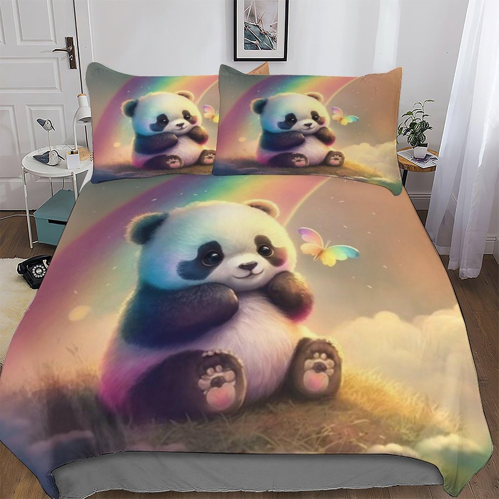 Housse de couette panda 3 pièces 220x240cm pour lit king adulte enfant