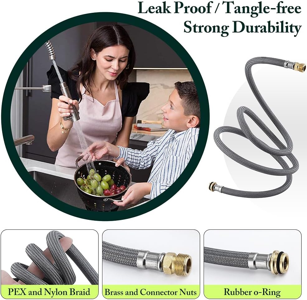 Kitchen Faucet Replacement Hose Compatible for Grohe 48293000 46174000 46092000 with Weight Ball and 3 Connect Adapters, Pull Out Hose Replacement Faucet Parts, Pull Down Hose for Sink 59 Inch