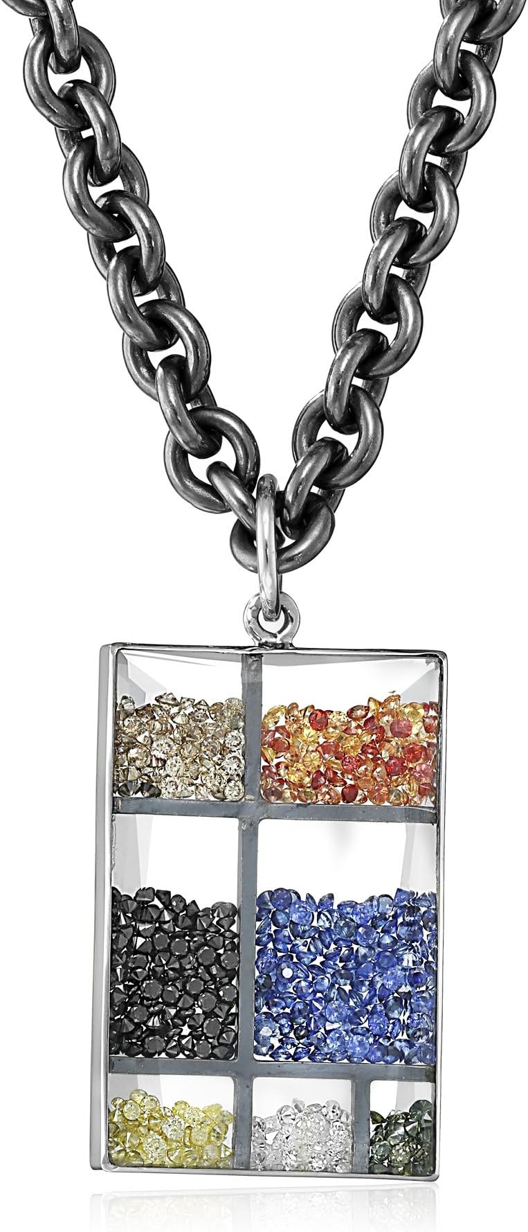 Moritz Glik "Kaleidoscope" 18K White Gold Floating Color Diamonds and Color Sapphire Rectangular Pendant Necklace