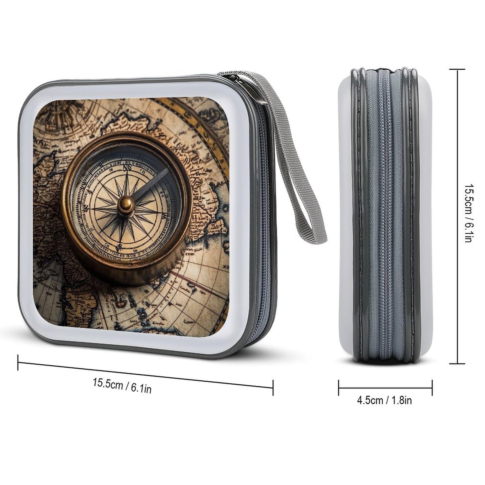 Nautical World Map Ocean Map CD Case Plastic DVD Case Holder Wallet Disc Storage Organizer for Car Travel