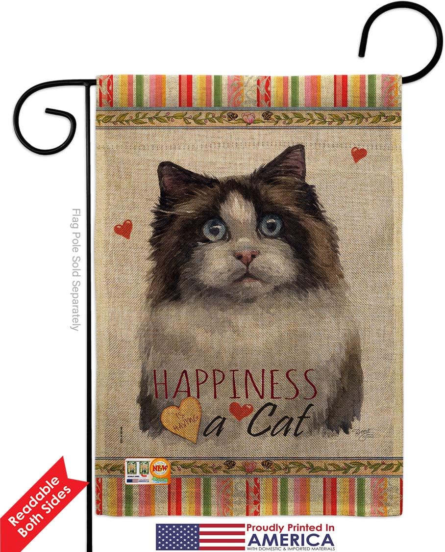 Mitted Ragdoll Happiness Burlap Burlap Garden Flag Animals Cat Kitten Meow Spoiled Paw Fur Pet Nature Farm Animal Creature Small Decorative Gift Yard House Banner Double-Sided Made In USA 13 X 18.5
