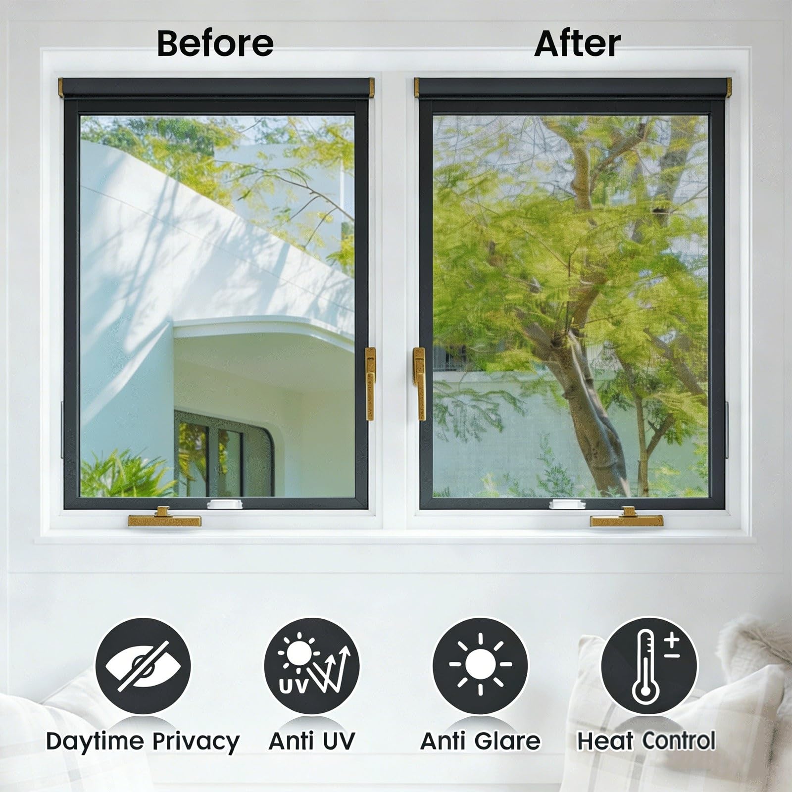 Vinilos para Cristales 100 x 300 cm Lámina Privacidad Ventana Anti UV Control de Calor Anti Sol Ventana Vinilo Adhesivo Cristal Efecto Espejo para Ducha Hogar Tienda Casa, Plata de Doble Cara