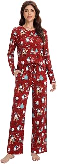 WiWi Women's Bamboo Viscose Pajamas Sets Long Sleeve Cooling Sleepwear S-2X | Crew Neck & Tag-Free, Super Soft Loungwear, Moisture Wicking for Hot Flashes & Night Sweats, Breathable, OEKO-TEX Certified