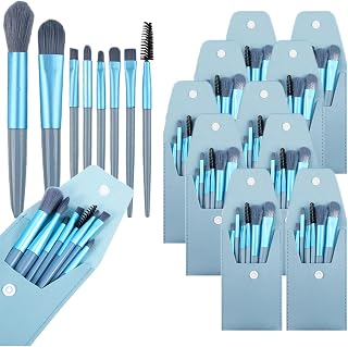 Travel Size Makeup Brushes Set, Light Blue, Mini Face Brushes with Bag, 10 Piece Set, for Wedding Favors, Bridal Shower, Bridesmaid Gift, Bachelorette Party