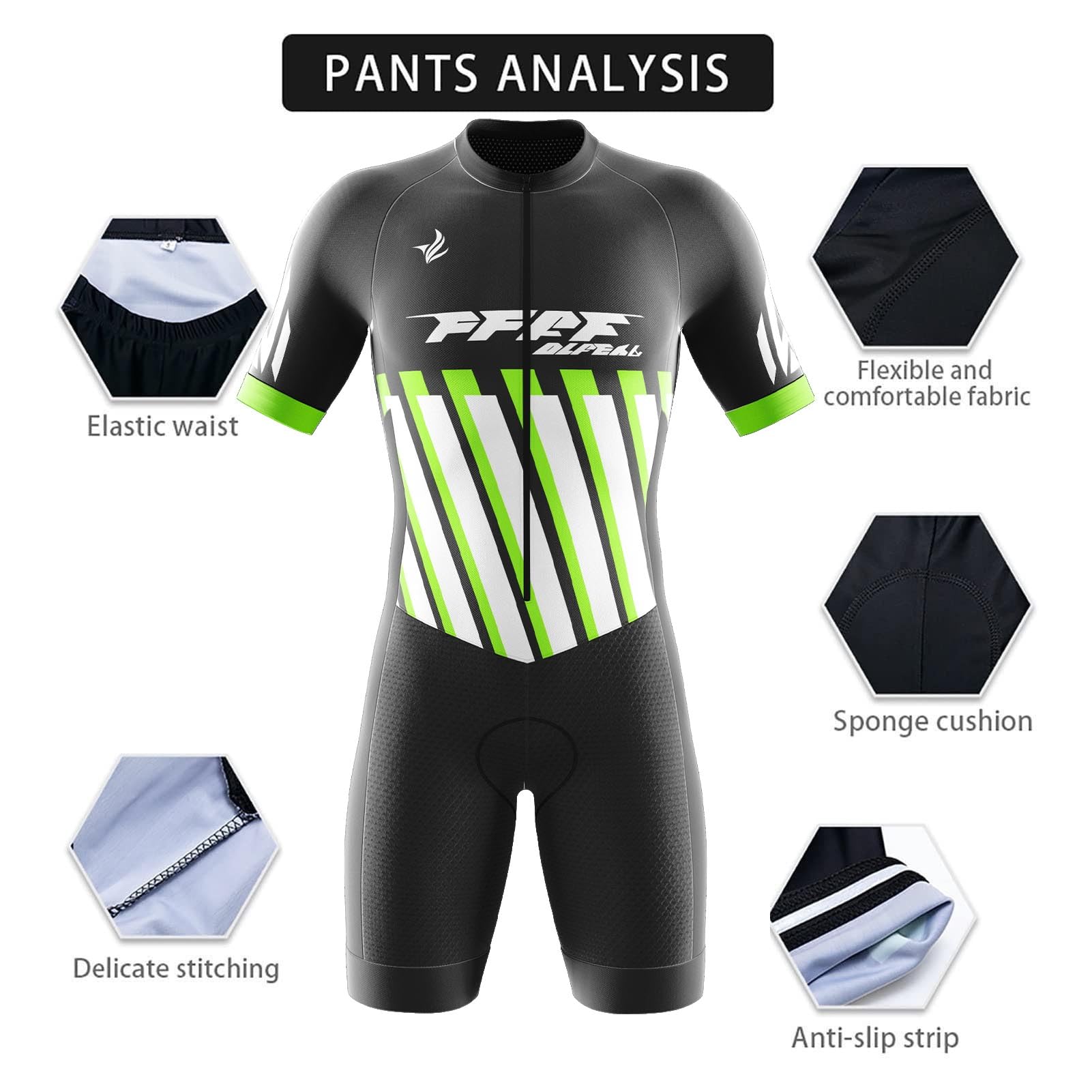 2025 Herren Fahrrad-Skinsuit Triathlon Anzug Herren Herren Radsportanzug gepolstert einteilig Trisuit Bike Top Short Trisuit Einteiler (Q3,L)