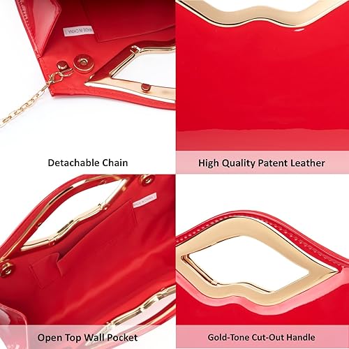 Miniatura 6 de Patent Leather Evening Clutch Purse for Women Lip Metal Grip Handle Handbag for Cocktail Party Prom Red 1386,Gold 1386,Black 1386,Silver